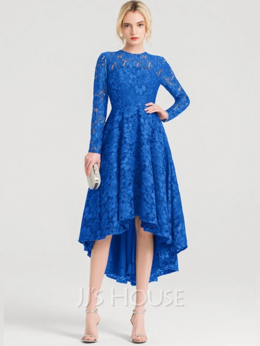 JJs House Royal Blue Lace High-Low Dress